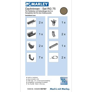 Marley Dachrinnen-Set RG 75 braun für Pultdächer bis 4 m, Komplettset mit Rinnen, Rohren und Zubehör.