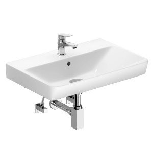 baliv Slim Waschtisch 60 cm, hängend, mit Armatur und Siphon für kleine Bäder.