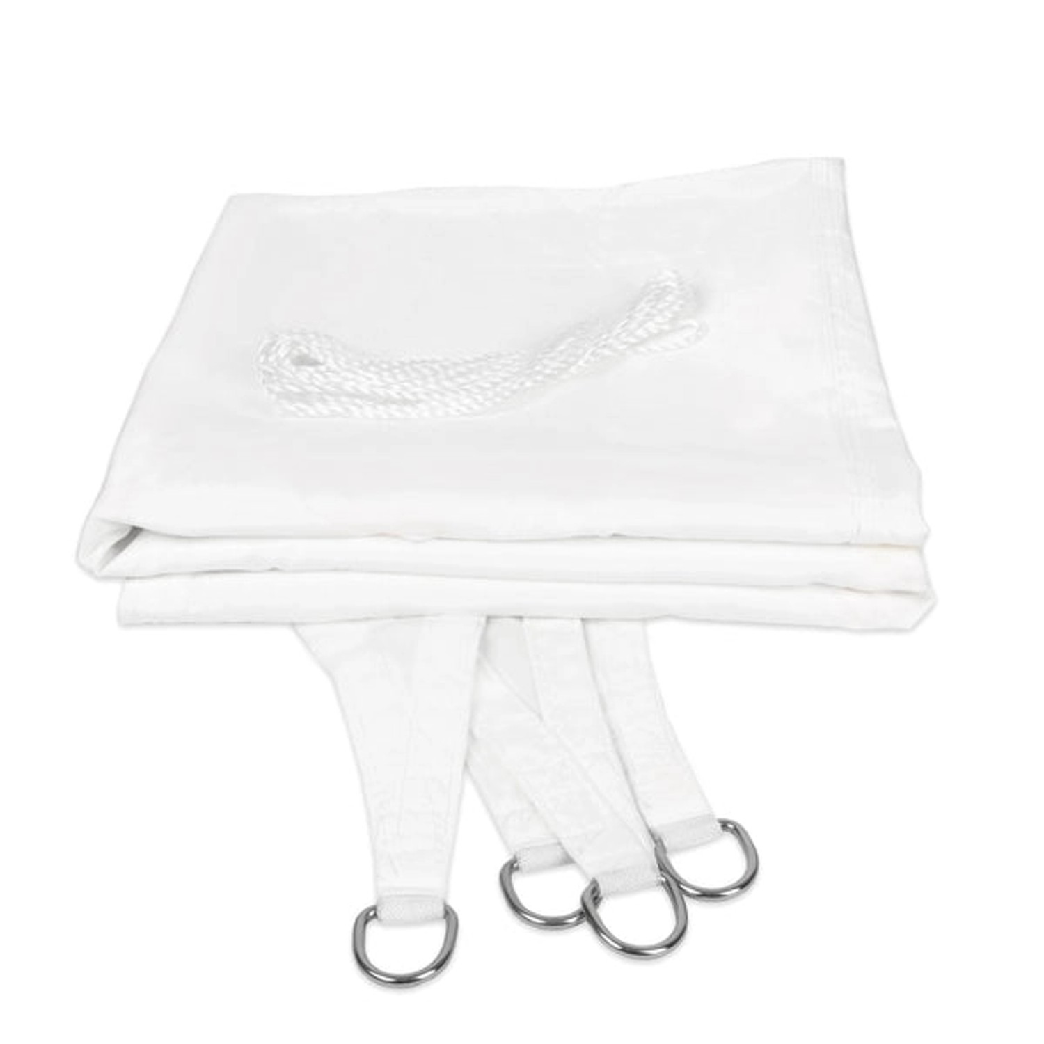 Weißes, dreieckiges Karat Sonnensegel (3x3x3 m) mit Befestigungsringen und Seil für Garten, Terrasse und Balkon.