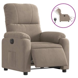 Elektrischer Relaxsessel in Taupe aus Mikrofasergewebe. Verstellbare Rückenlehne und Fußstütze für entspannten Komfort im Loungesessel.