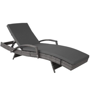 Tectake Aluminium Rattan Sonnenliege Océane Wetterfest und Uv Beständig 5 Fach Verstellbare Rückenlehne  190 x 71 x 74 50 cm Grau