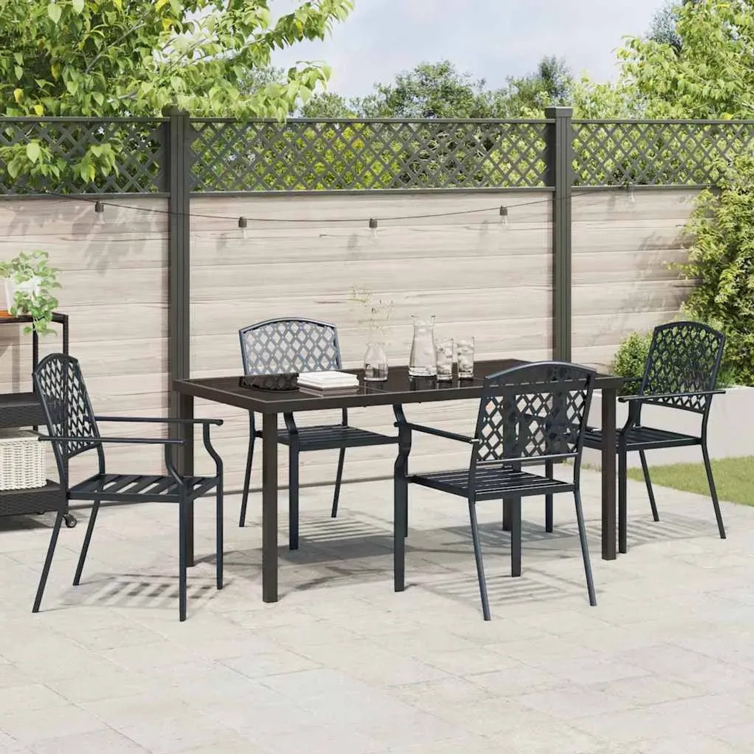 5-teiliges Garten Esszimmer Set aus Stahl in Anthrazit für 4 Personen.