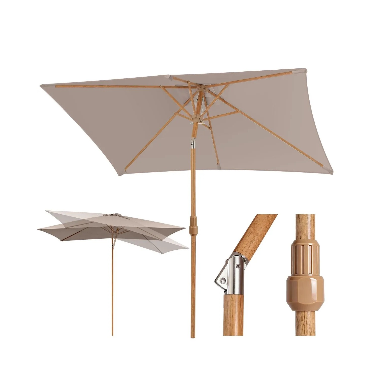 Sekey Sonnenschirm 200 x 150 cm Holzoptik Knickbar UPF 50 Gartenschirm Garten Terrasse