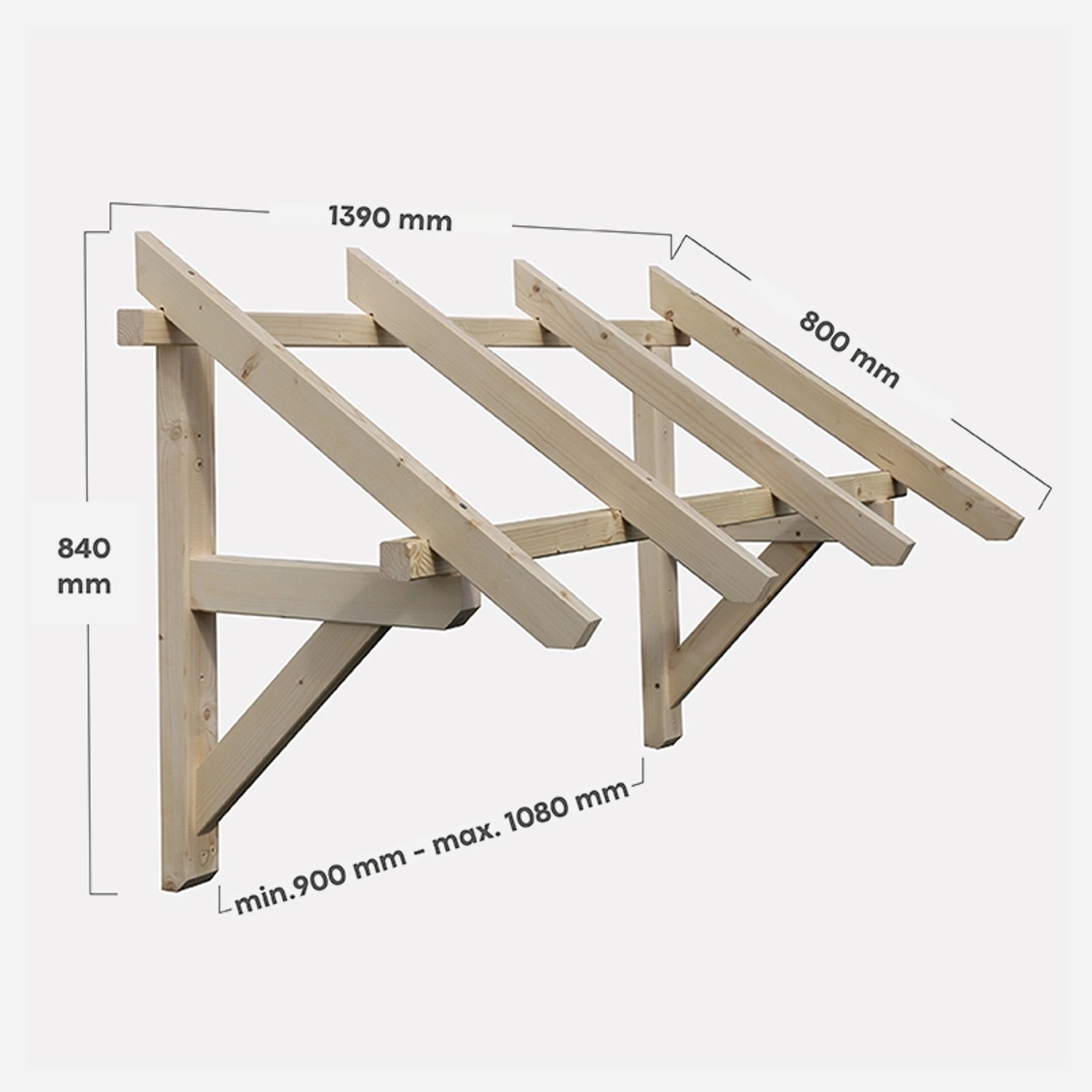 Kordo Vordach 139cm aus Holz für Eingangstür, Bausatz ohne Abdeckung.