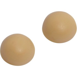 Zwei beige, selbstklebende Wand-Anschlagpuffer (Ø 22mm) zum Schutz vor Wandbeschädigungen.