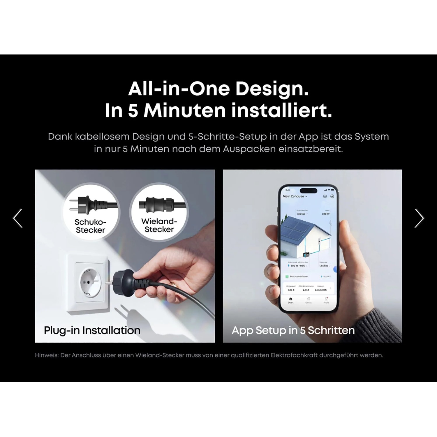 Anker Solix Solarbank 4 E5000 Pro: Einfache Plug-in Installation und App-Setup in 5 Minuten.
