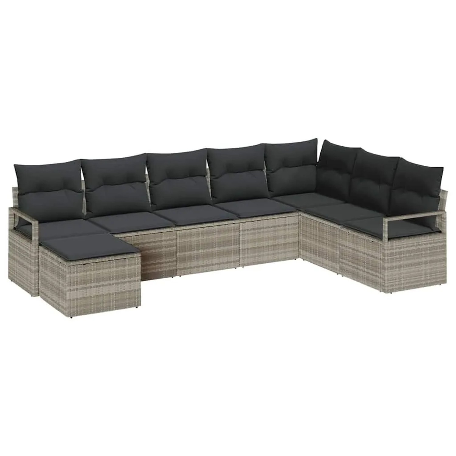 vidaXL Sofa Set mit Kissen mit Speicher 8-Tlg Hellgrau Poly-Rattan 3355171
