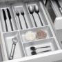 Silbergrauer SOTECH ORGA-BOX-3 Besteckeinsatz in Schublade mit Besteck, Flaschenöffner und Gewürzen. Küchen-Ordnungssystem.
