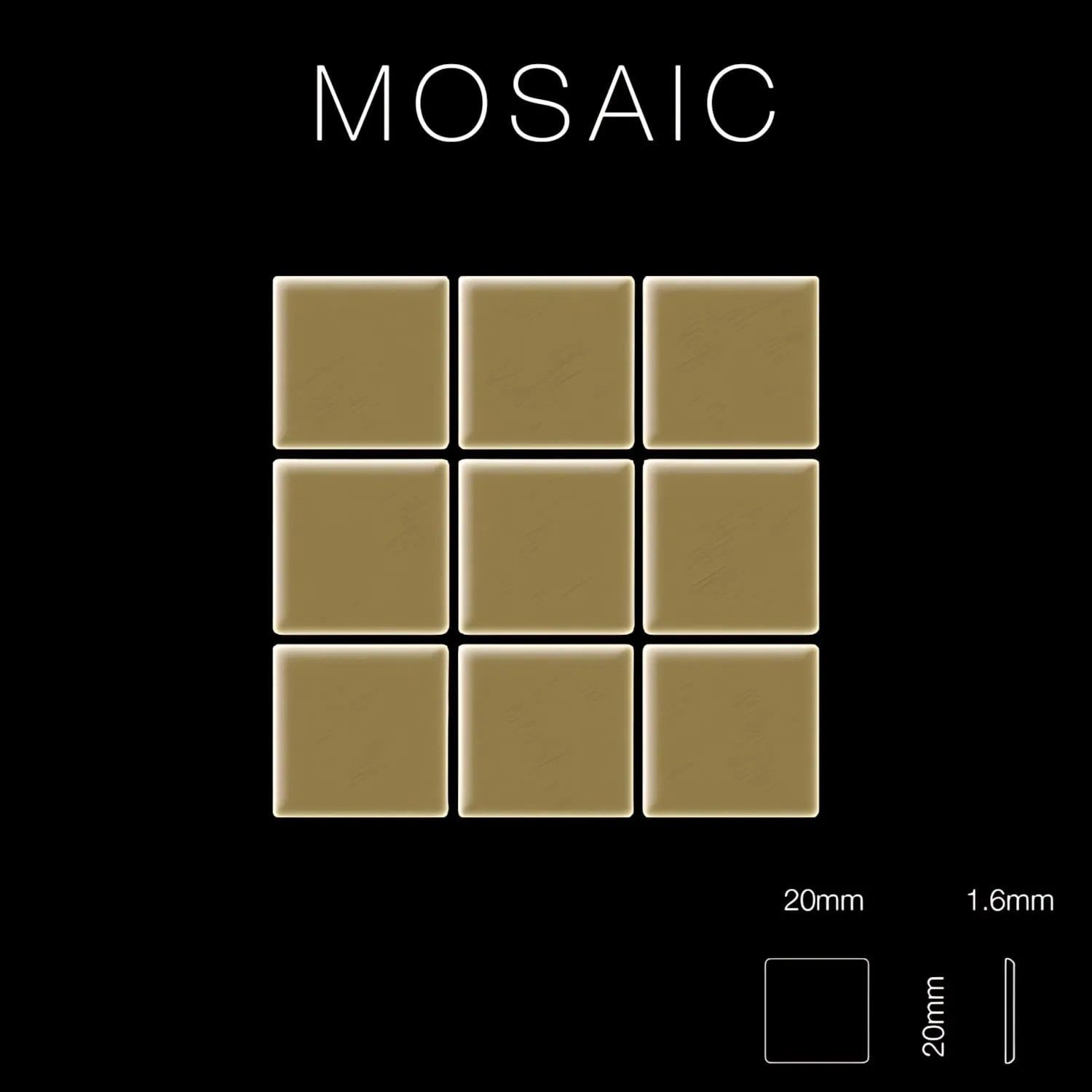 Goldene Mosaikfliesen aus Messing, gewalzt, 20x20 mm, 10 Matten (1,04 m²).