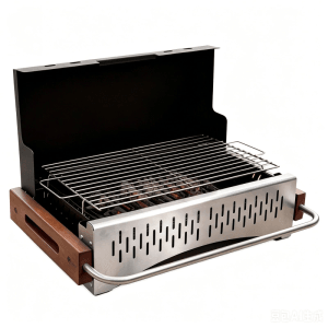 HOMAVO Holzkohlegrill Camping mit Grillrost und Werkzeugset, kompakt und tragbar.
