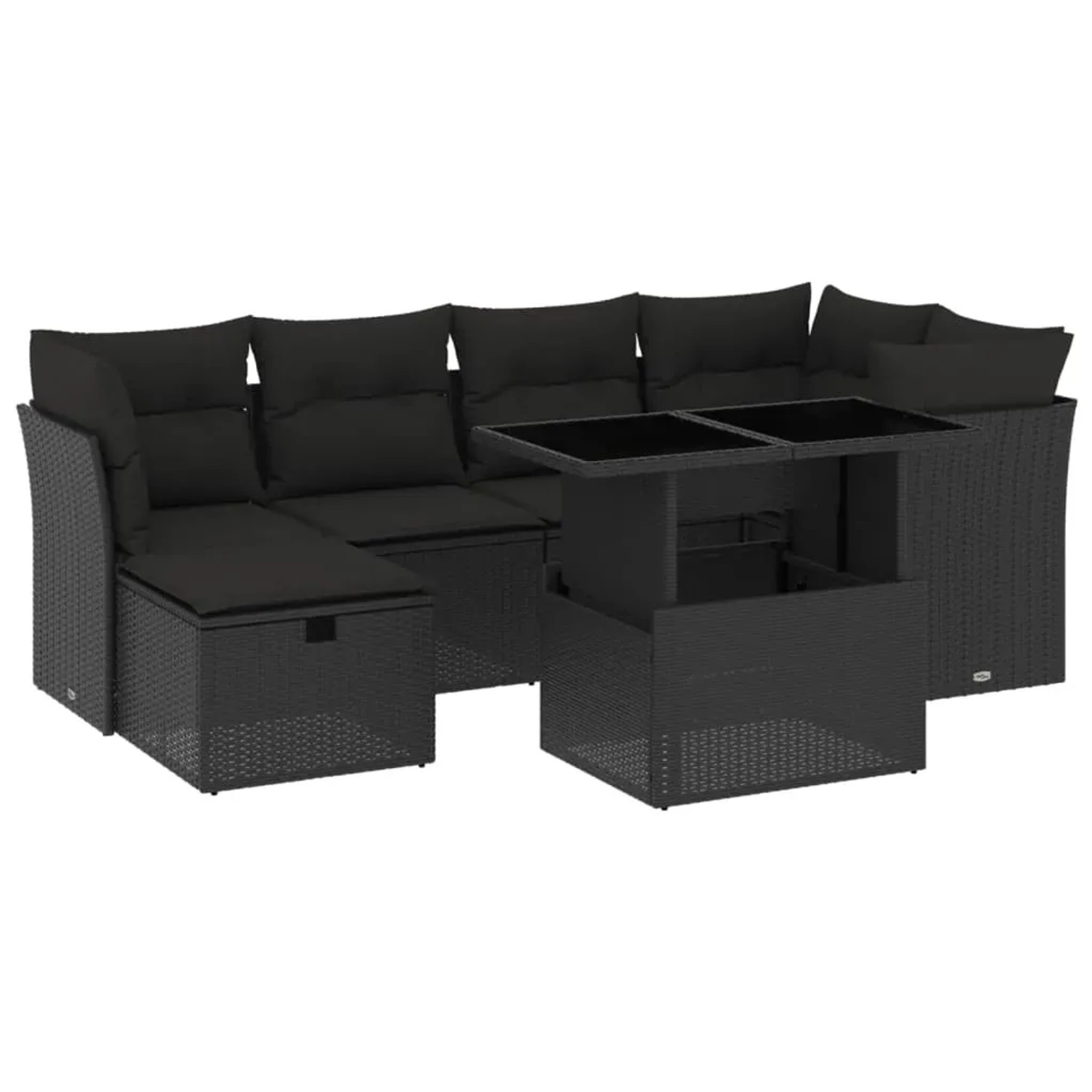 vidaXL 7-Tlg Garten-Sofagarnitur mit Kissen Schwarz Poly Rattan 3274655
