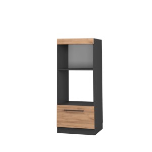 Vicco Mikrowellenschrank Fame-Line, Eiche/Anthrazit, 60 cm breit, mit offenem Fach und Schublade.