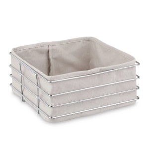 Relaxdays Brotkorb Edelstahl Grau mit Stoffeinsatz 10,5 cm x 23 cm x 23 cm