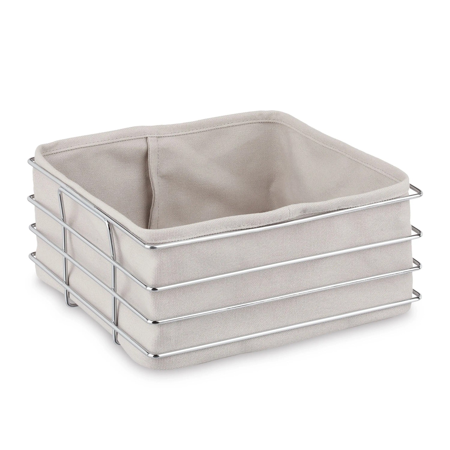 Relaxdays Brotkorb Edelstahl Grau mit Stoffeinsatz 10,5 cm x 23 cm x 23 cm