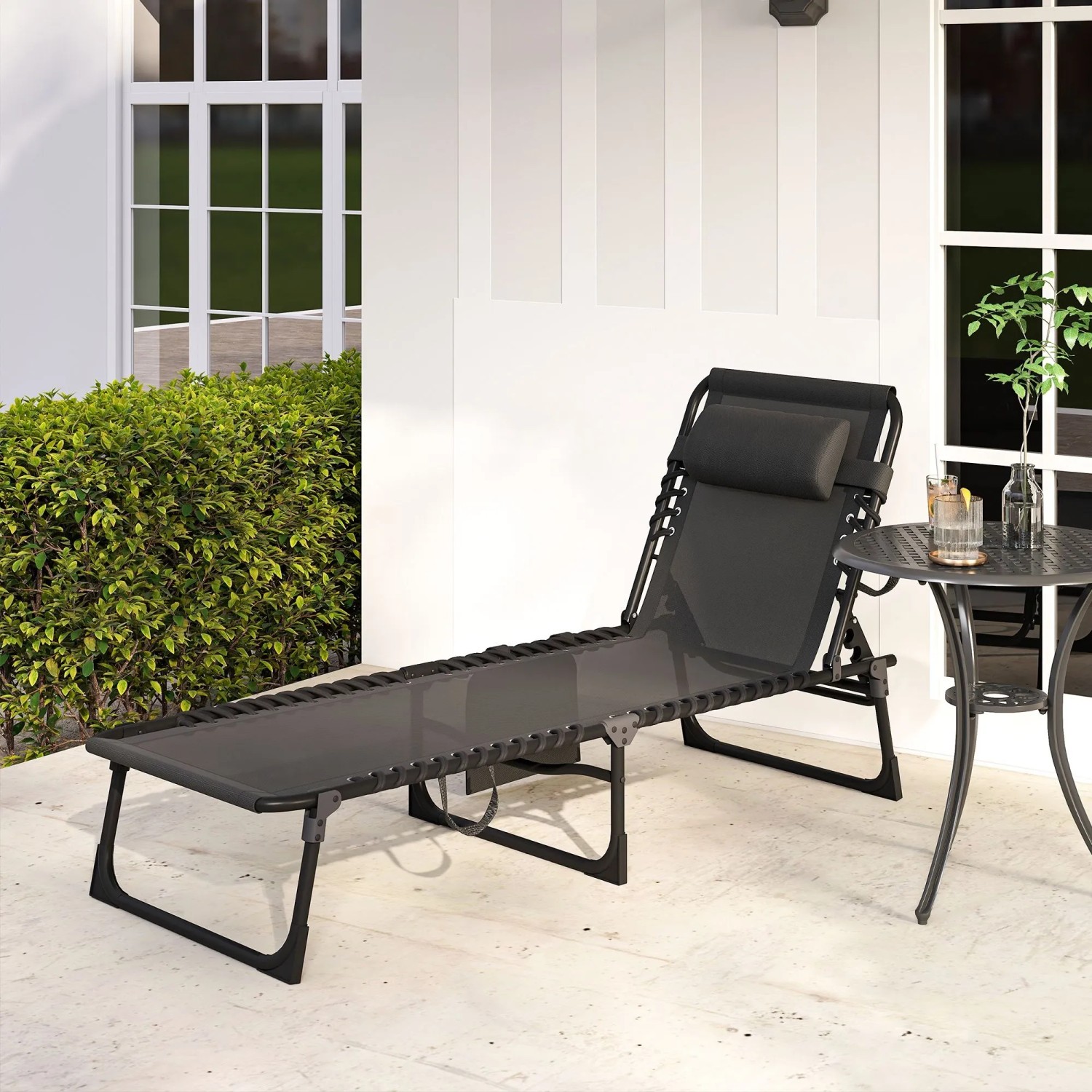 Outsunny Sonnenliege Klappbar Gartenliege mit Kopfkissen bis 120 kg Schwarz_5