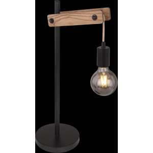 Globo Tischlampe Visso: Moderne Schreibtischlampe aus schwarzem Metall und Holz mit E27 Fassung.