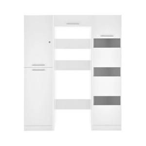 Respekta Hauswirtschaftsraum Set Clara, 200cm, Weiß Matt, mit Waschmaschinenschrank, Hochschrank und Wäscheschrank.