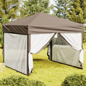 Faltbares, taupefarbenes Partyzelt 3x3 m mit Seitenwänden für Garten & Outdoor.