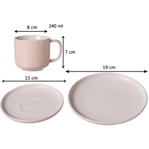 Ritzenhoff & Breker Jasper Kaffeeservice, 12-teilig, rosa: Tasse, Untertasse und Teller.