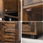 Detailansicht: Songmics Badezimmerschrank Hanis, braun, mit Schubladen, Holzstruktur, Füße, Scharniere.