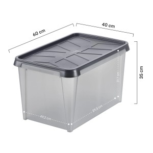SmartStore Dry 45 Aufbewahrungsbox, wasserdicht, mit grauem Deckel und transparenten Wänden.