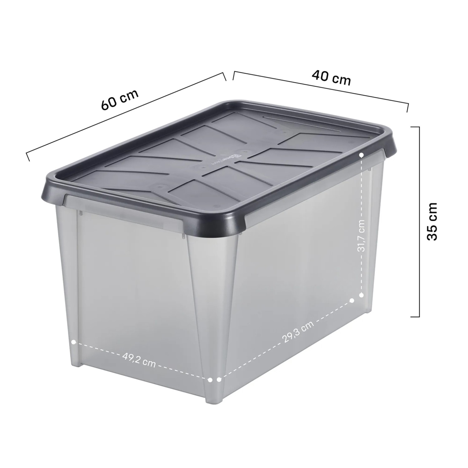SmartStore Dry 45 Aufbewahrungsbox, wasserdicht, mit grauem Deckel und transparenten Wänden.