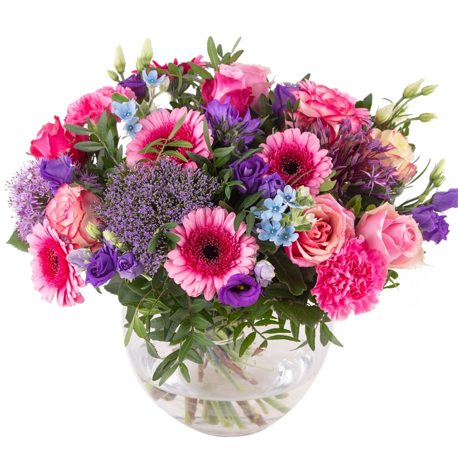 Blumenstrauß Renaissance mit Gerbera Lisianthus Nelken Rosen Vergissmeinnic günstig online kaufen