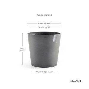 Grauer Ecopots Pflanztopf Amsterdam, Ø 50 cm, ideal für Innen- und Außenbereich.