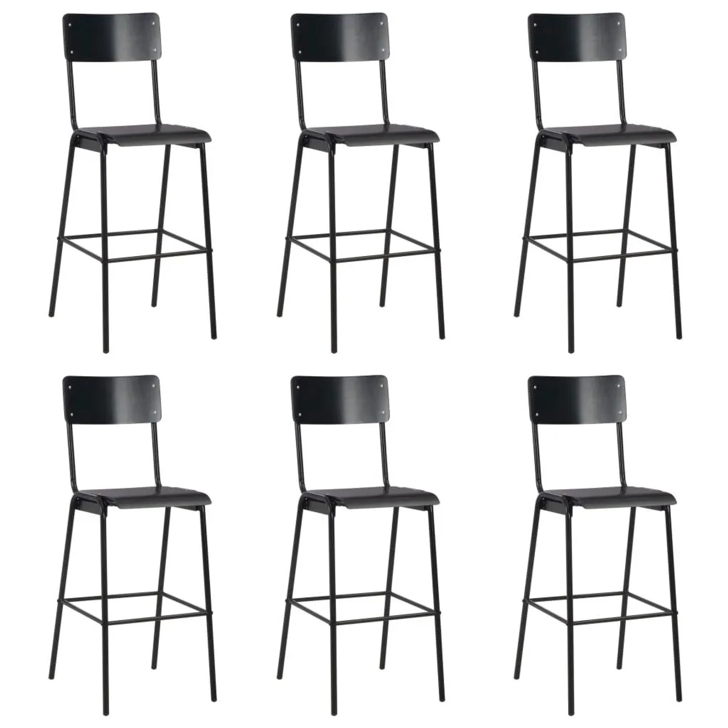 vidaXL Barhocker 6 Stk Schwarz Massives Sperrholz Stahl 3054567
