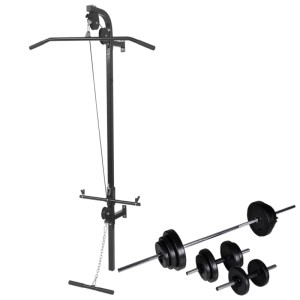 vidaXL Fitnessstation Wandmontage mit Langhantel Kurzhantel Set 30,5kg 275358