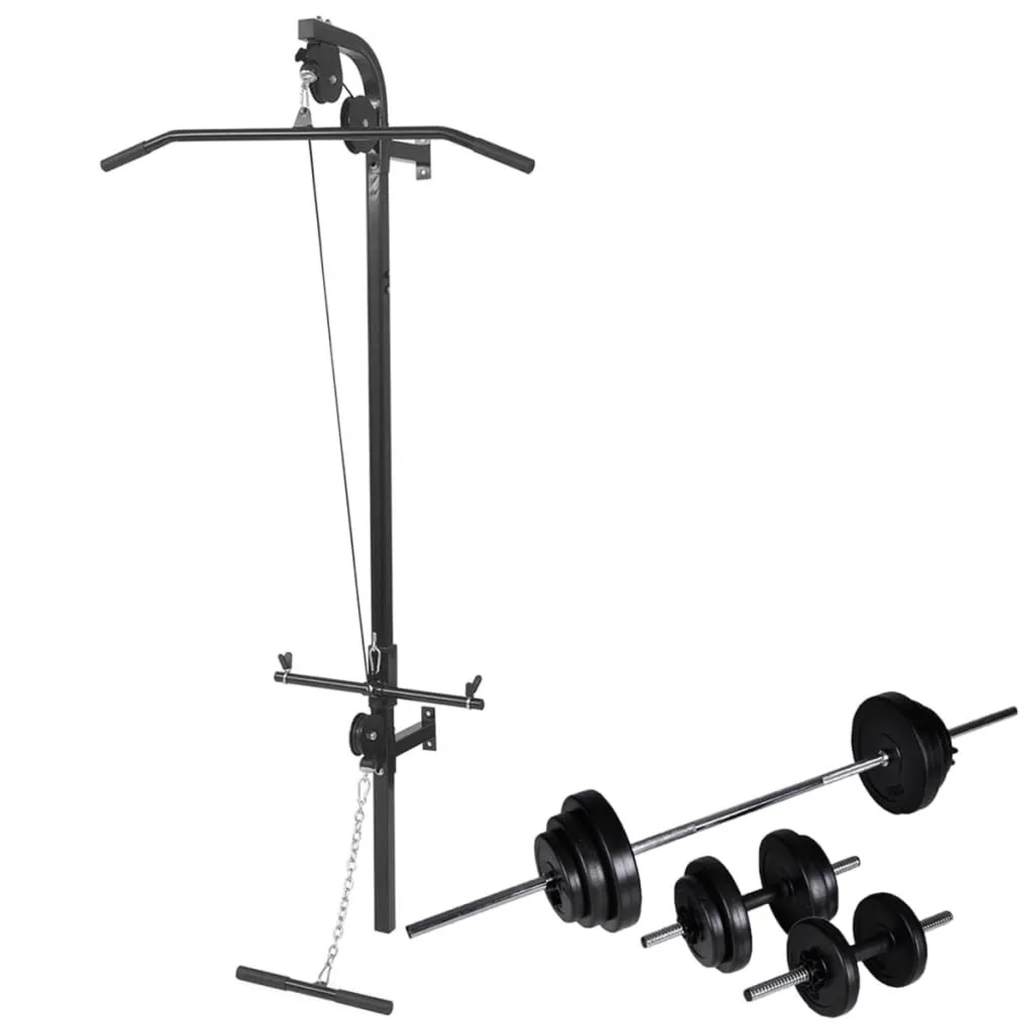 vidaXL Fitnessstation Wandmontage mit Langhantel Kurzhantel Set 30,5kg 275358