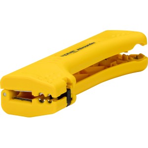 Gelber Jokari Entmanteler Allrounder für Kabel, Zange mit Abisolierklingen und Längenanschlag.