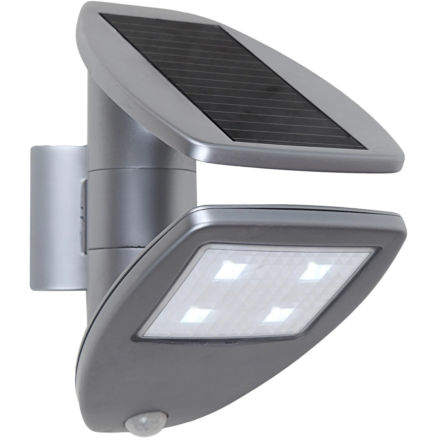 Moderne LED-Solarleuchte Zeta mit Bewegungsmelder und Solarpanel für die Wandmontage.