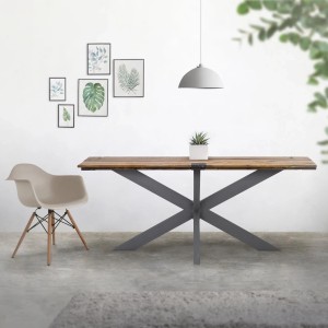 ML-Design Tisch mit anthrazitfarbenem Spider-Gestell im X-Design. Esstisch mit Metall-Tischbeinen.