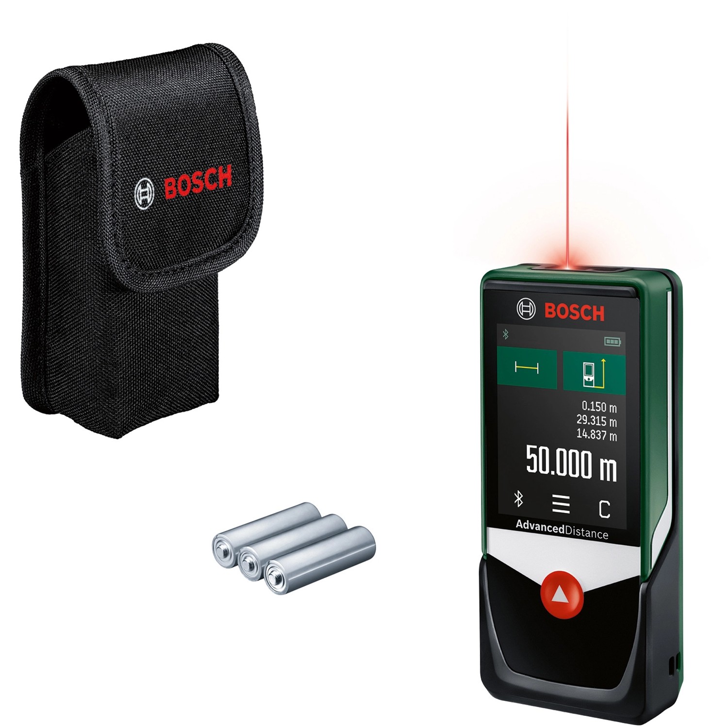 Bosch Laser-Entfernungsmesser AdvancedDistance 50 C mit Tasche und Batterien.