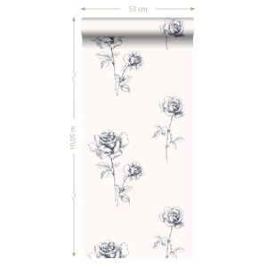 ESTAhome Vliestapete mit Rosenmuster in Blau, 53 cm breit, für eine romantische Wandgestaltung.