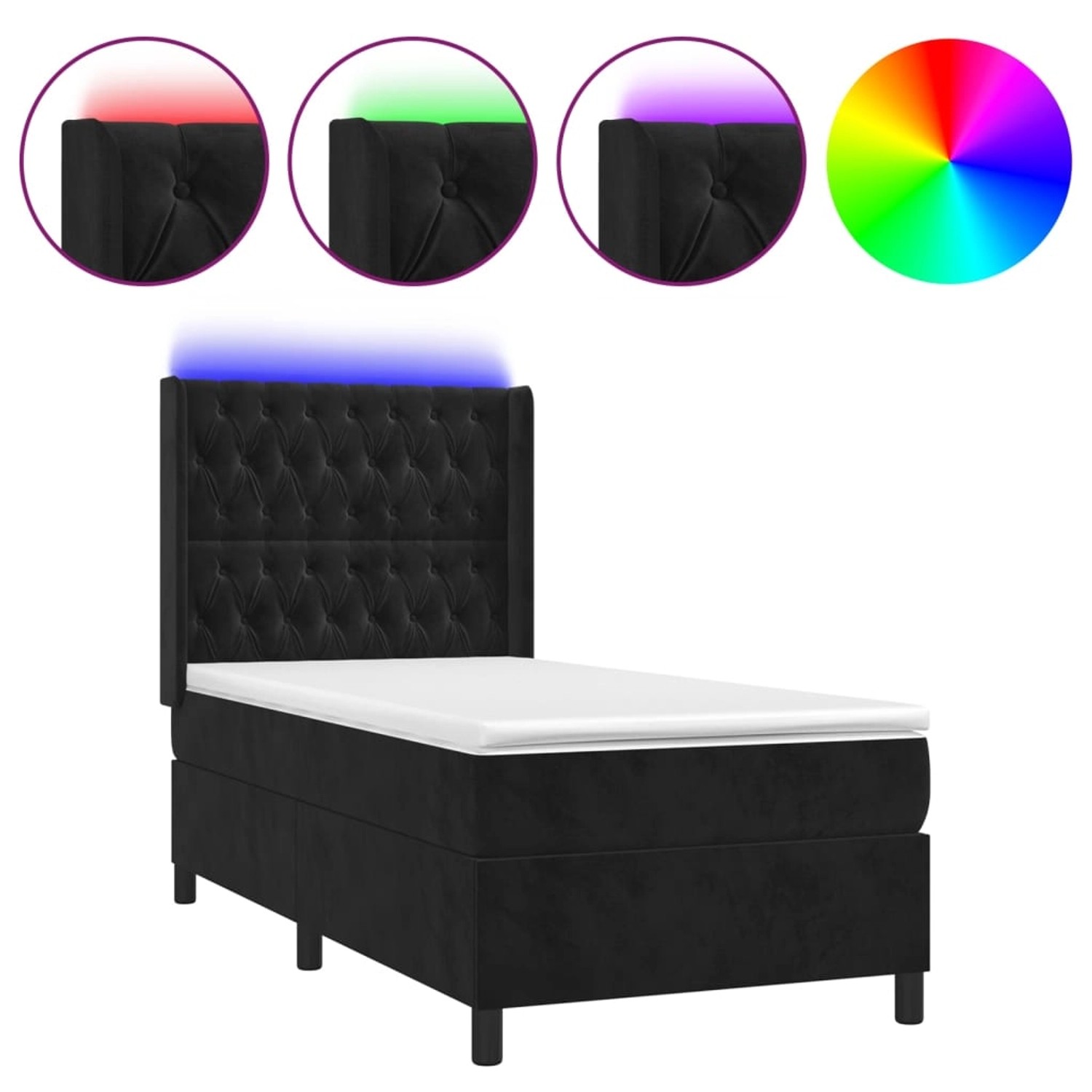 vidaXL Boxspringbett mit Matratze & LED Schwarz 80x200 cm Samt 3139711 günstig online kaufen
