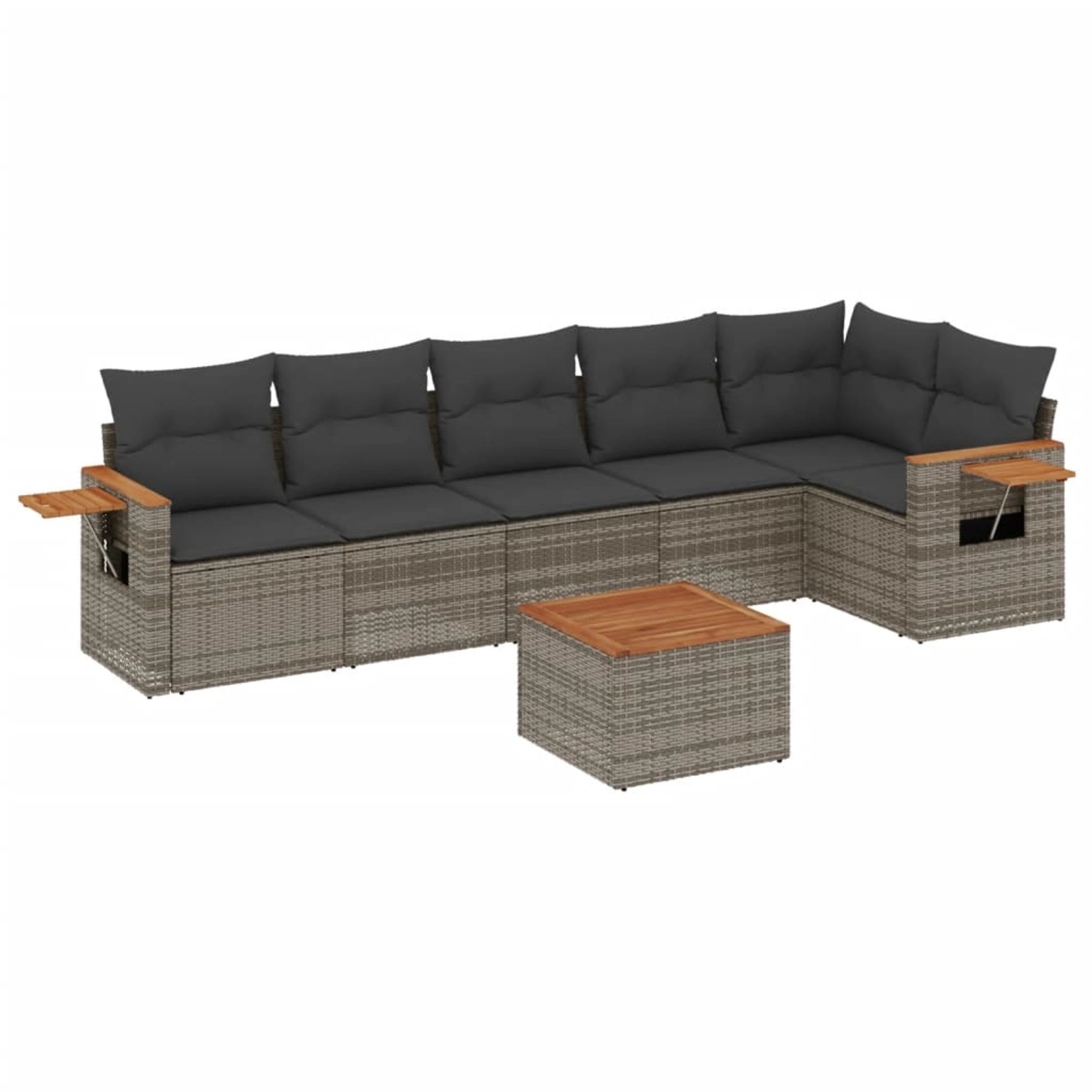 vidaXL 7-Tlg Garten-Sofagarnitur mit Kissen Grau Poly Rattan 3226837