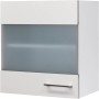 Weißer Flex-Well Glas-Hängeschrank Joelina, 50 cm breit, mit Milchglaseinsatz und Edelstahlgriff.