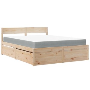 Bett mit Schubladen und Matratze, 140x200 cm, Kiefer massiv, Stauraum