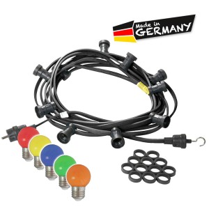 Satisfire Illu-Partylichterkette 30m mit bunten LED-Kugellampen für Biergarten & Außenbereich.