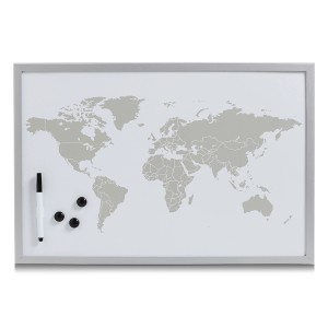 Zeller Magnettafel World, Alugrau, mit Weltkarte, Marker und Magneten. Wanddekoration für Büro oder Küche.