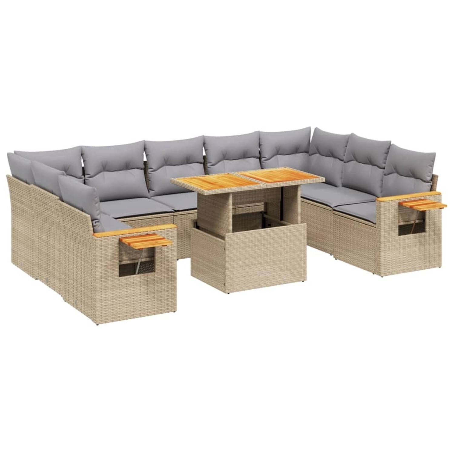 vidaXL 10-tlg Garten-Sofagarnitur mit Kissen Beige Poly Rattan Modell 227 günstig online kaufen