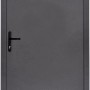 Anthrazitfarbene Stahl-Nebeneingangstür NS1, nach innen öffnend, mit schwarzem Türgriff.
