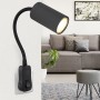 Schwarze Globo Wandlampe Robby, 1-flammig, mit Flexarm und Schalter. Ideal als Leselampe.