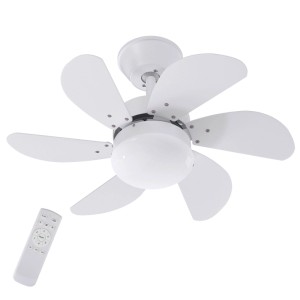 Weißer NETTLIFE Deckenventilator aus Metall mit 6 Flügeln und integrierter Leuchte, inklusive Fernbedienung.