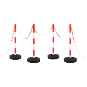 DELUKE Kettenpfosten Set mit rot-weißen Pfosten und Kunststoffkette zum Absperren.