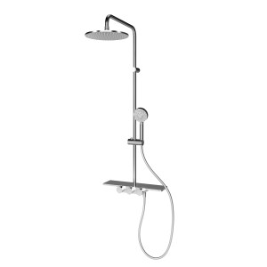 Schulte Duschsystem DuschMaster Rain mit Kopf- und Handbrause, Thermostat und Ablage in Chrom.