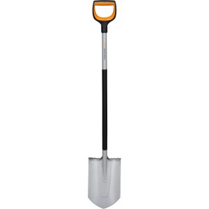 Fiskars Xact Gärtnerspaten, Spitz, 120cm, mit D-Griff für Gartenarbeit und Umgraben.