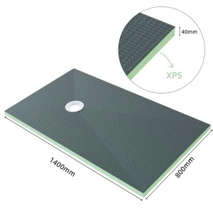 Rechteckige AICA Duschwanne 140x80cm aus XPS mit Ablaufgarnitur und -schlauch.